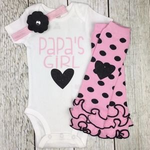 Baby Girl Papa’s Girl Outfit, Pink and Black 3 Piece Outfit